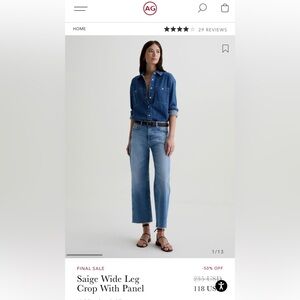 AG Saige Wide Leg Cropped Jean NWT